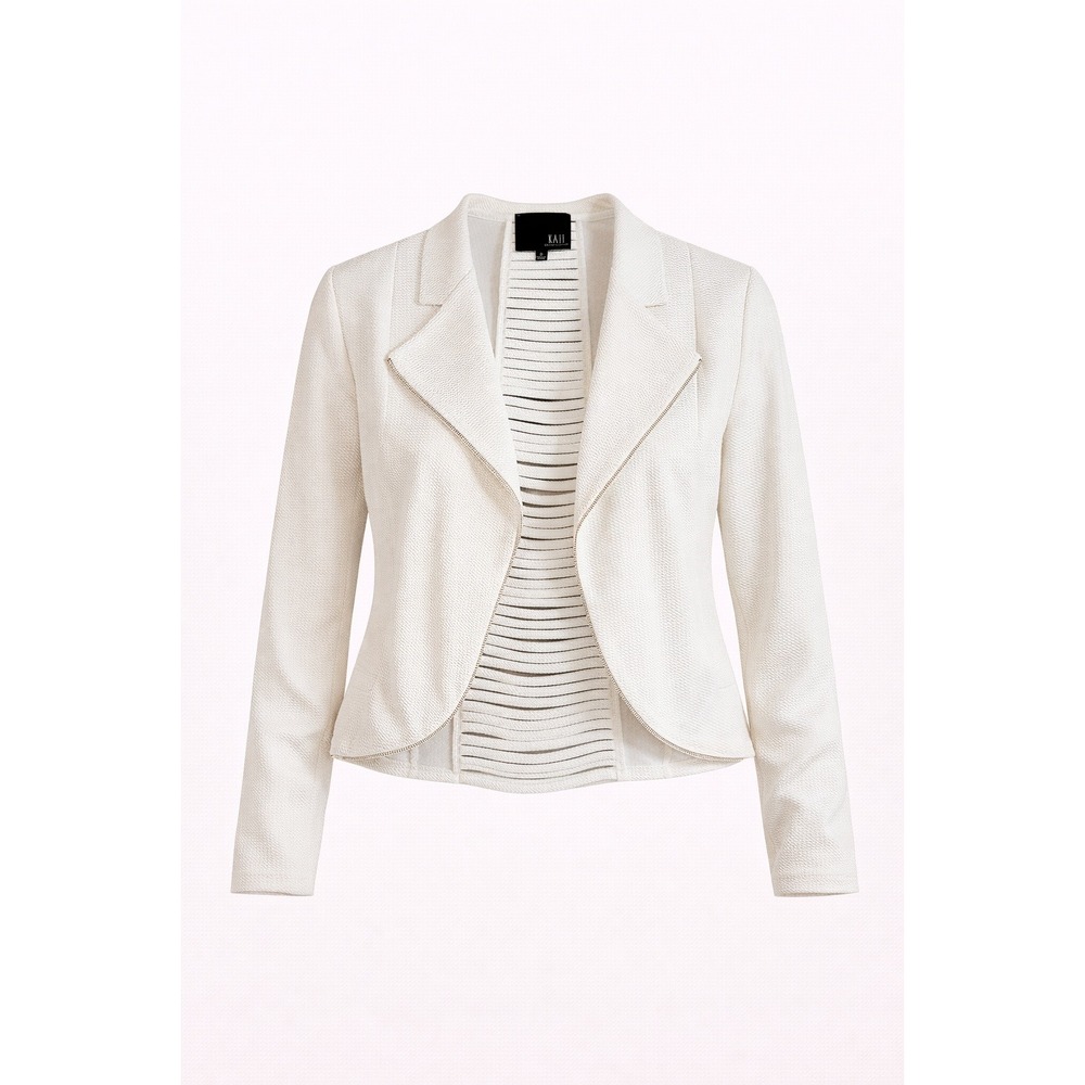 KAII White Textured Blazer Jacket Open‎ Front Cutout Back Zip Detail Size S